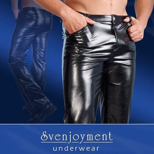 Mens shiny sale leather pants