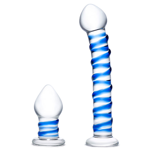 Glas - Double Penetration Glass Swirly Dildo & Butt Plug Set - FeelGoodStore UK