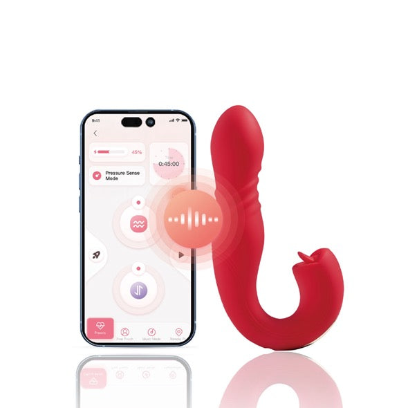 HoneyPlayBox - JOI Thrust 2 Pressure Sensing App Controlled Thrusting G-spot Vibrator & Tongue Clit Licker Red - FeelGoodStore UK