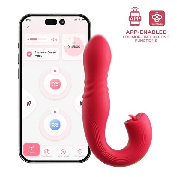 HoneyPlayBox - JOI Thrust 2 Pressure Sensing App Controlled Thrusting G-spot Vibrator & Tongue Clit Licker Red - FeelGoodStore UK