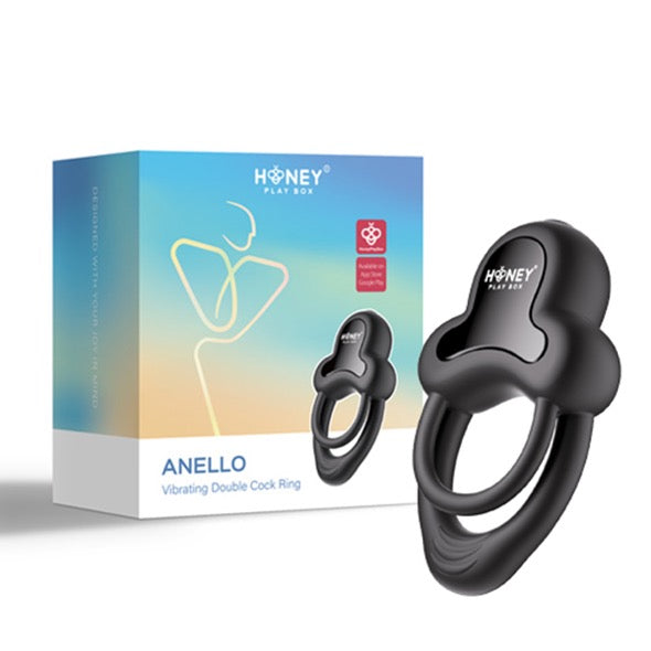 HoneyPlayBox - Anello-App-Controlled Vibrating Double Cock Ring with Clitoral Stimulator Black - FeelGoodStore UK