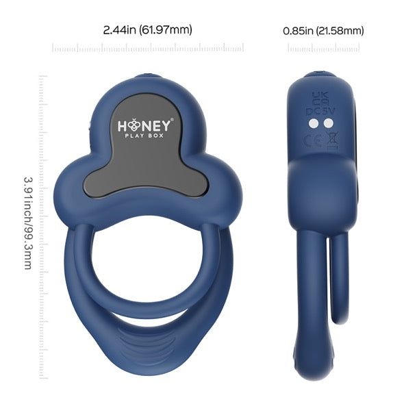 HoneyPlayBox - Anello-App-Controlled Vibrating Double Cock Ring with Clitoral Stimulator Blue - FeelGoodStore UK