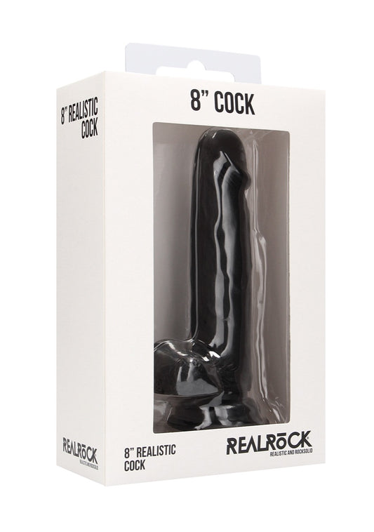 Real Rock Skin - Realistic Cock 8" With Scrotum (Black)