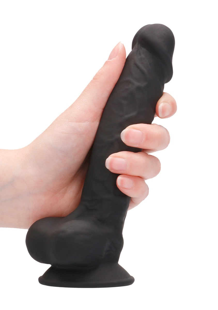 Real Rock Silicone Dildo With Balls 7" (Black)