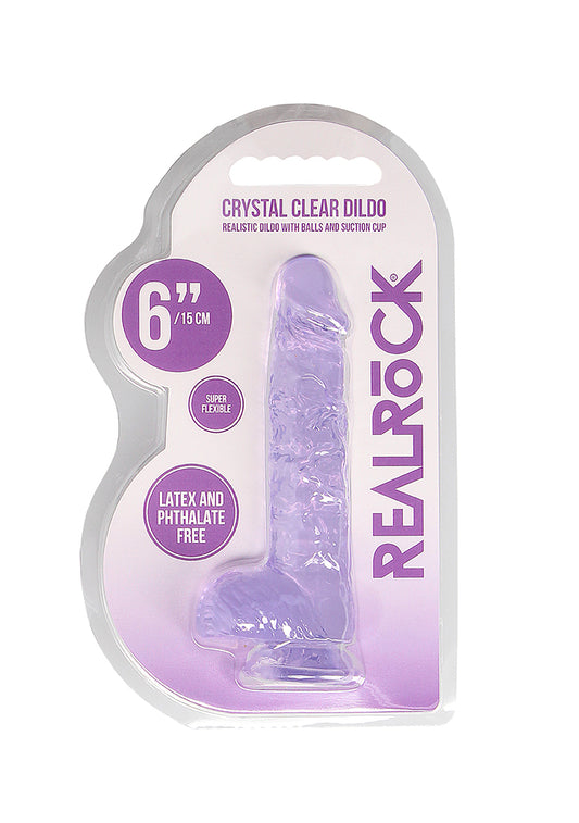 Real Rock Crystal Clear 6" Realistic Dildo With Balls (Purple)