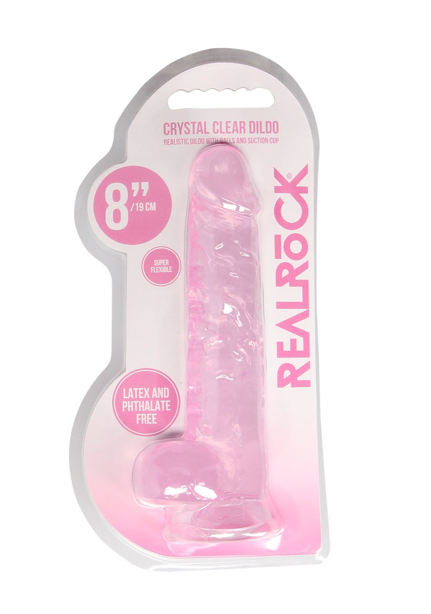 Real Rock Crystal Clear 8" Realistic Dildo With Balls (Pink)