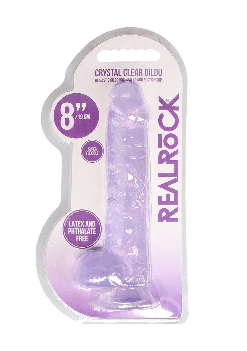 Real Rock Crystal Clear 8" Realistic Dildo With Balls (Purple)