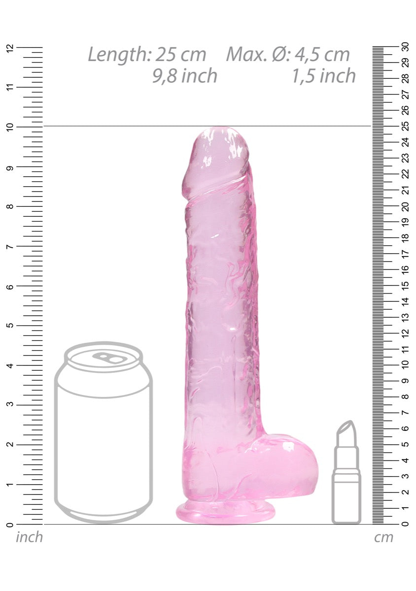 Real Rock Crystal Clear 9" Realistic Dildo With Balls (Pink)