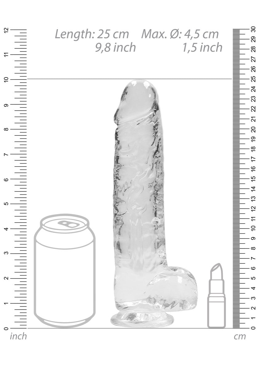 Real Rock Crystal Clear 9" Realistic Dildo With Balls (Transparent)