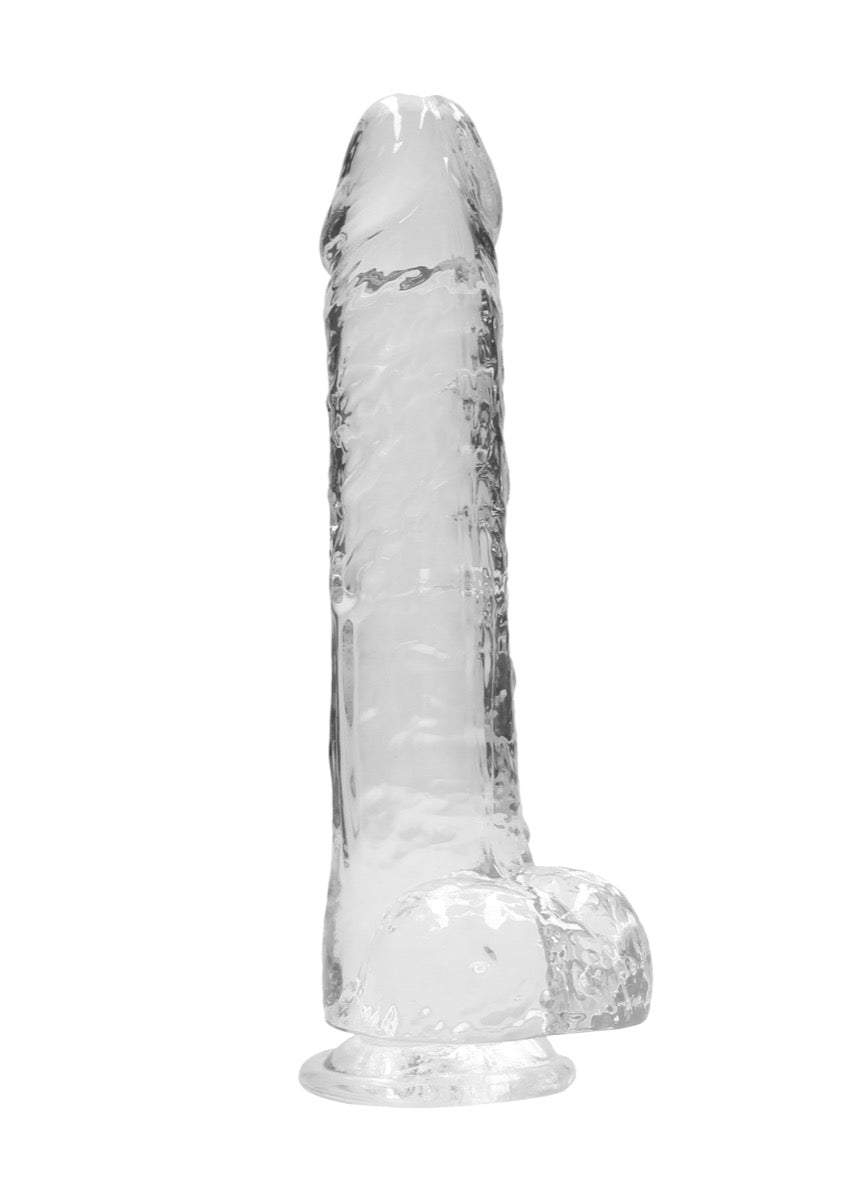 Real Rock Crystal Clear 9" Realistic Dildo With Balls (Transparent)