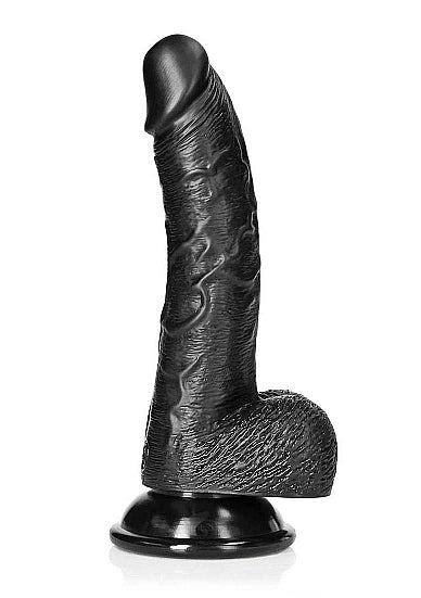 Real Rock - Curved Realistic Dildo & Balls with Suction Cup 7 inches - Black