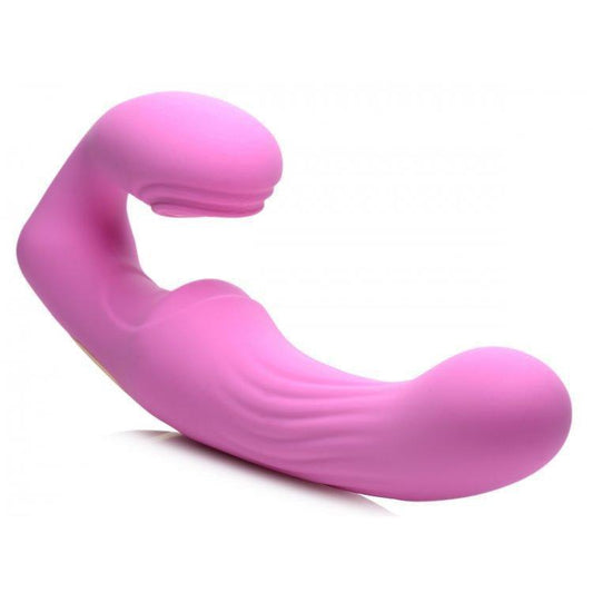 15X U-Pulse Silicone Pulsating and Vibrating Strapless Strap-on with Remote - Pink