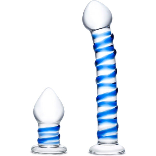 Glas - Double Penetration Glass Swirly Dildo & Butt Plug Set 2 pcs