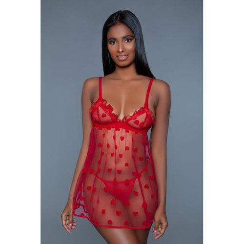 Valentine Sheer Babydoll Set - Red