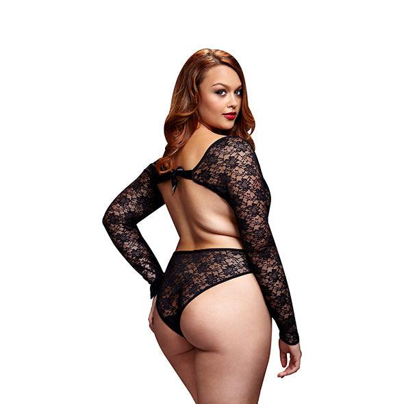 Baci - Black Lacy Bodysuit Back Cutout Queen Size