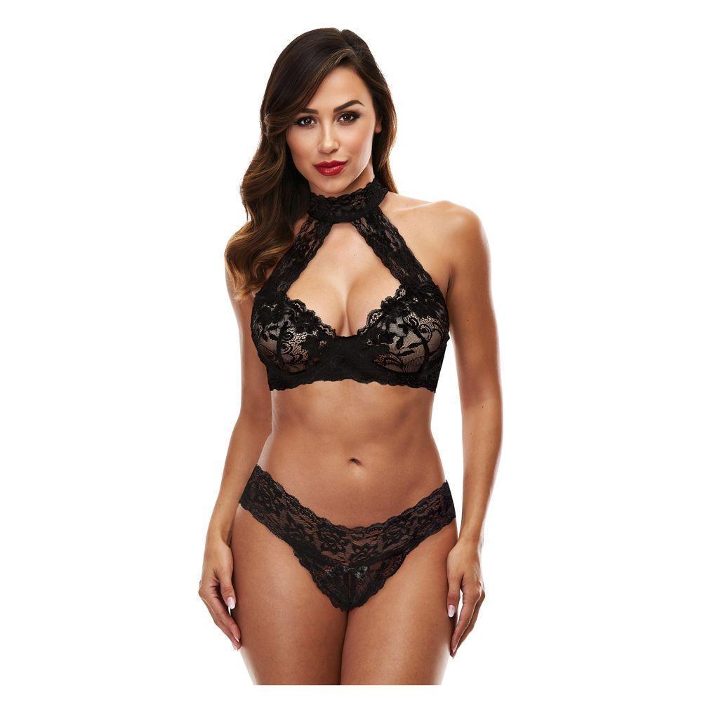 Baci Lace Halter Bikini Set Black S/M