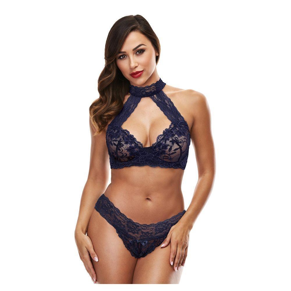 Baci Lace Halter Bikini Set Blue S/M