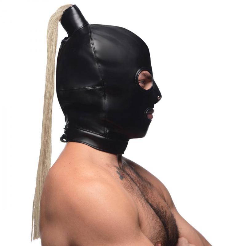 Blonde Ponytail Bondage Hood - Black