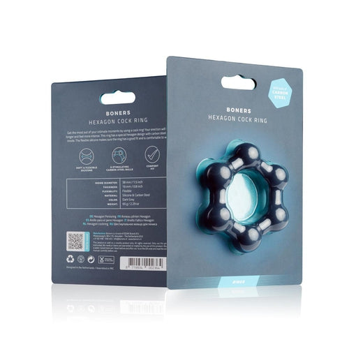 Boners Hexagon Cock Ring With Steel Balls Grey