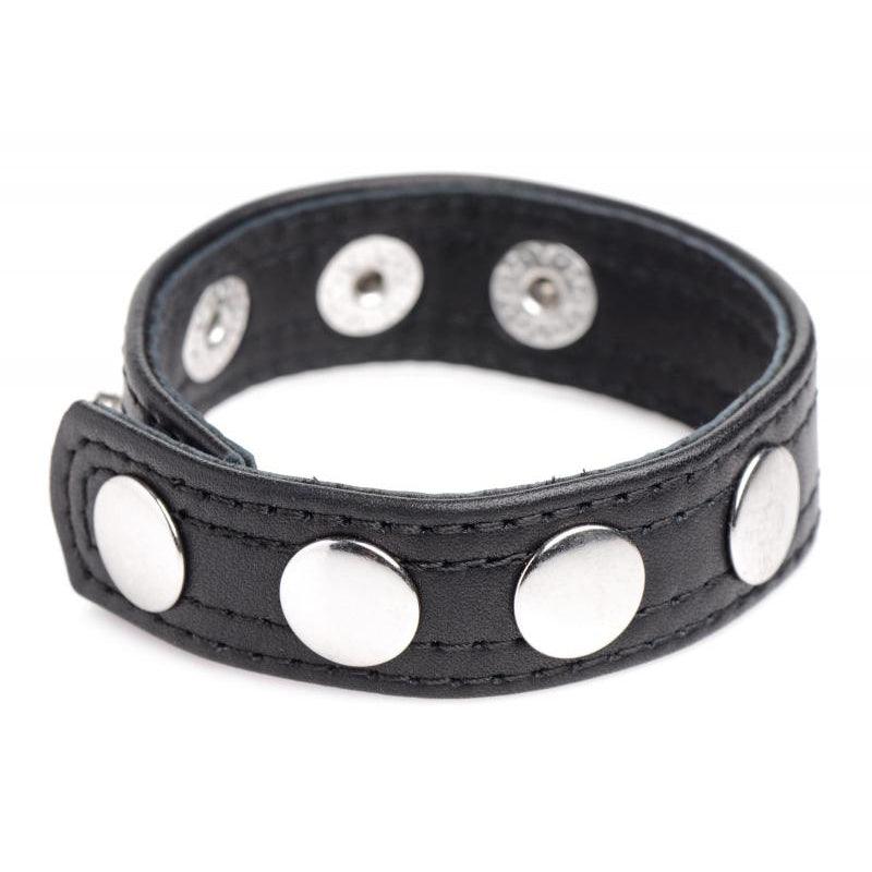 Cock Gear Adjustable Leather Cock Ring With Studs - Black