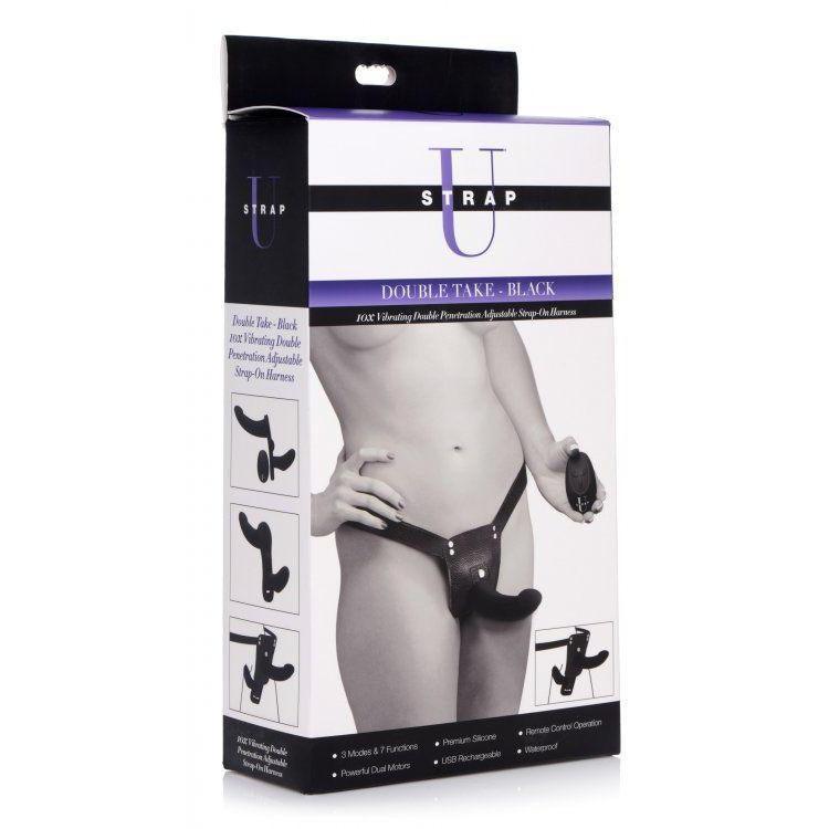 Double Take 10X Double Penetration Vibrating Strap-on Harness - Black