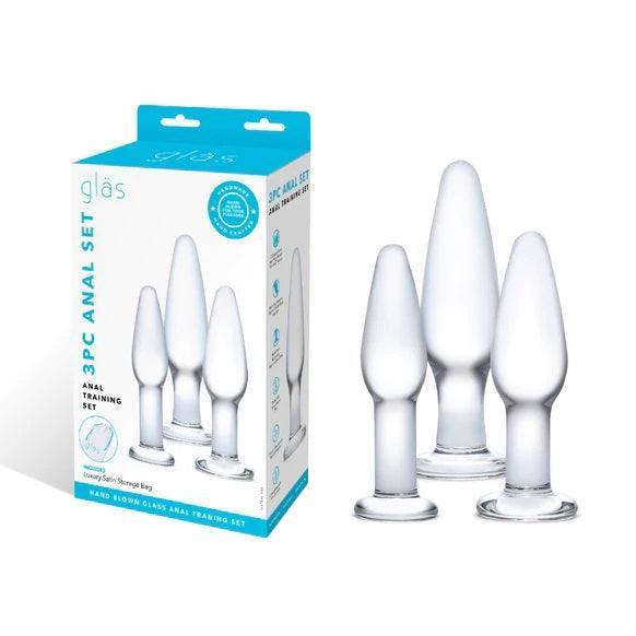 Glas Anal Training Butt Plug Set - 4", 4.75", 5.25"