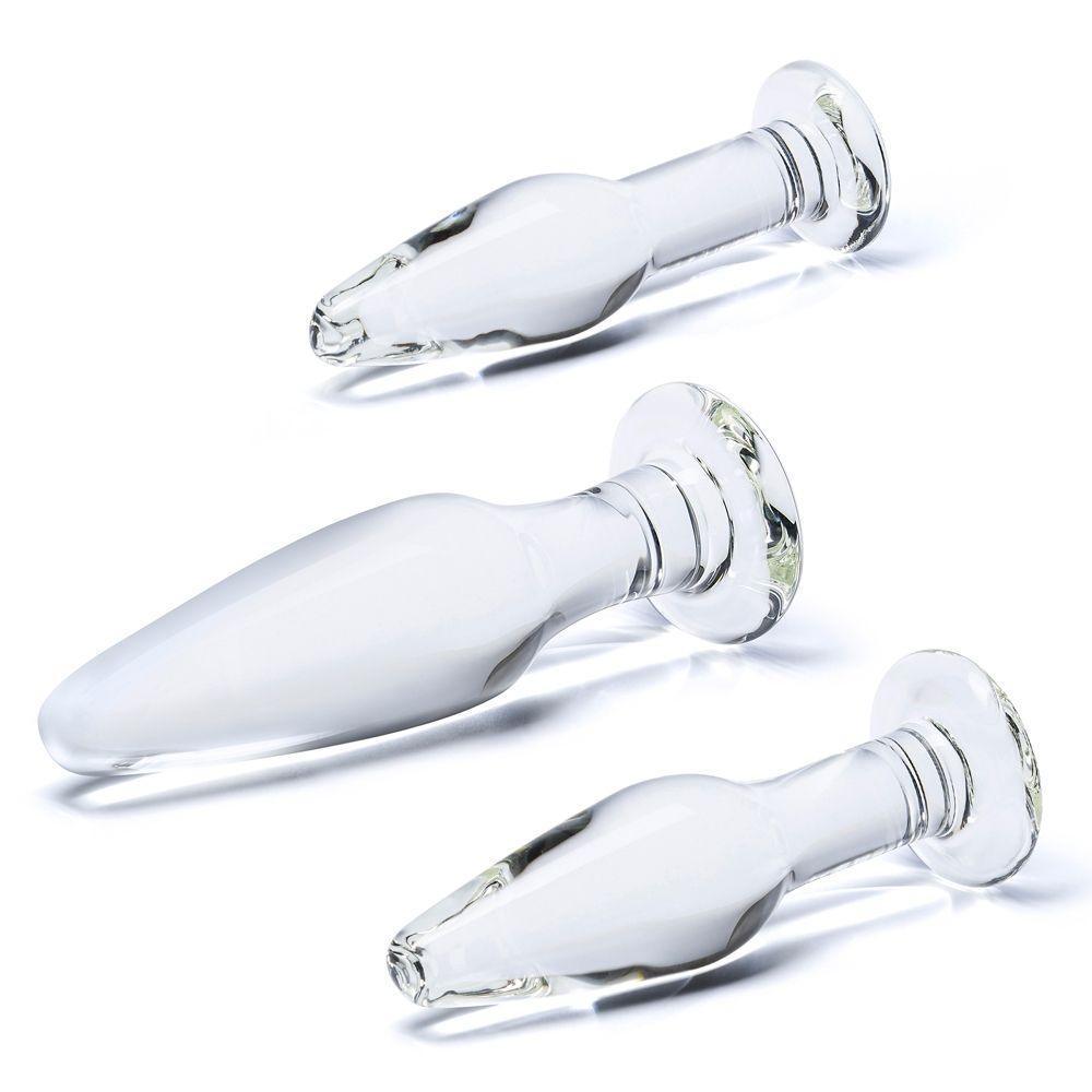 Glas Anal Training Butt Plug Set - 4", 4.75", 5.25"