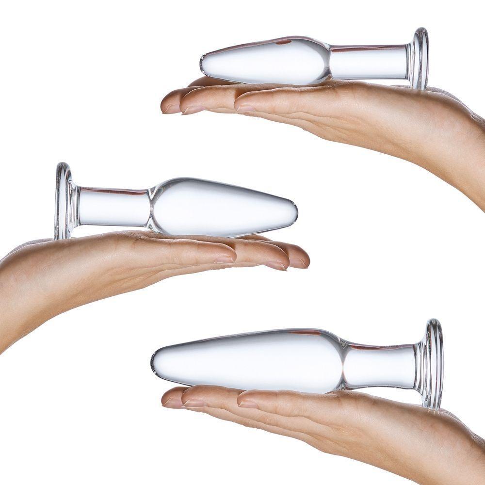 Glas Anal Training Butt Plug Set - 4", 4.75", 5.25"