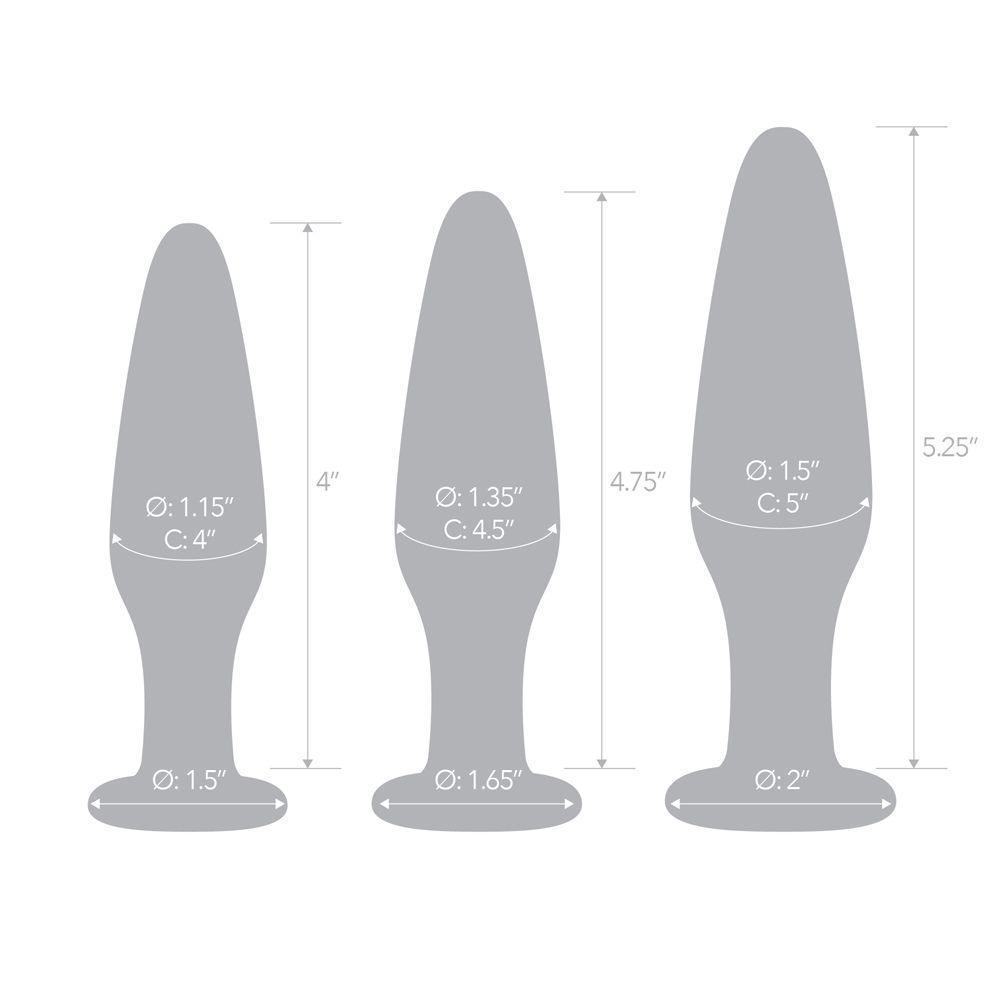 Glas Anal Training Butt Plug Set - 4", 4.75", 5.25"