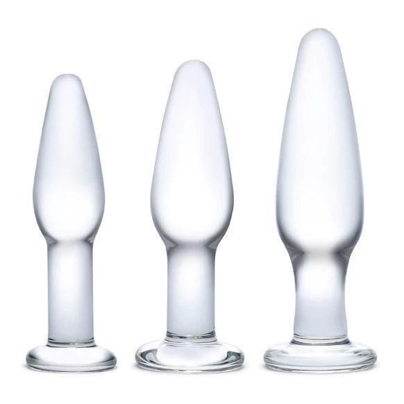 Glas Anal Training Butt Plug Set - 4", 4.75", 5.25"