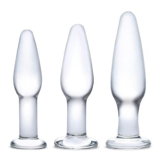 Glas Anal Training Butt Plug Set - 4", 4.75", 5.25"