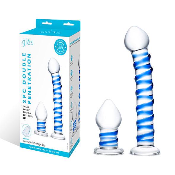 Glas - Double Penetration Glass Swirly Dildo & Butt Plug Set 2 pcs