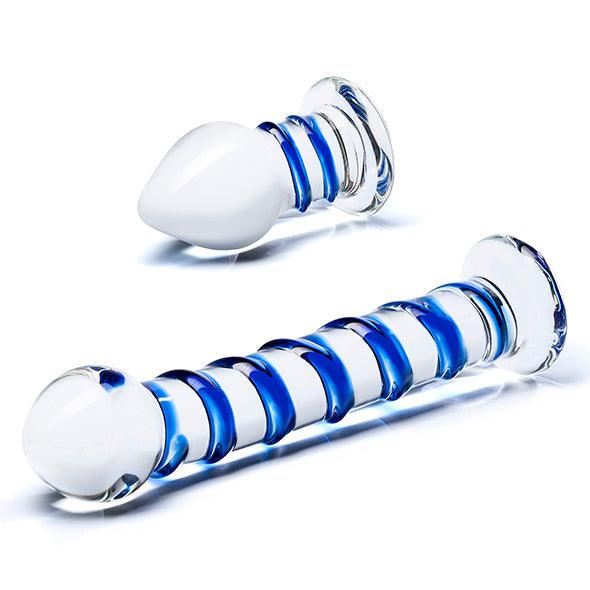 Glas - Double Penetration Glass Swirly Dildo & Butt Plug Set 2 pcs