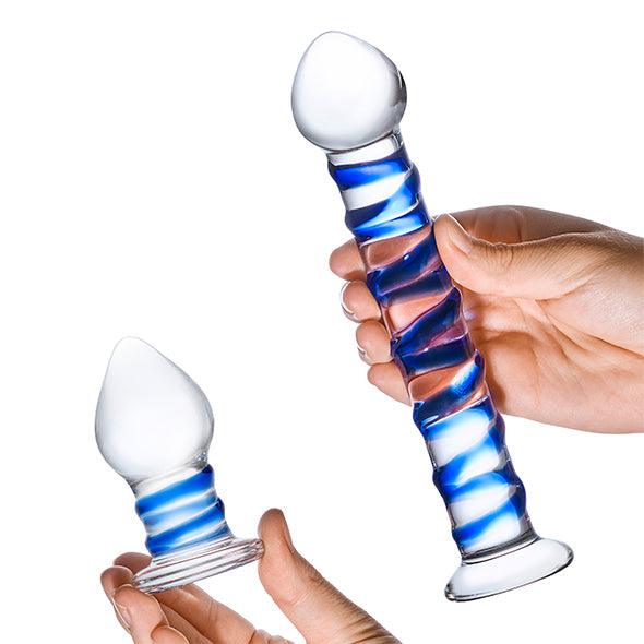 Glas - Double Penetration Glass Swirly Dildo & Butt Plug Set 2 pcs