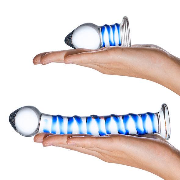 Glas - Double Penetration Glass Swirly Dildo & Butt Plug Set 2 pcs