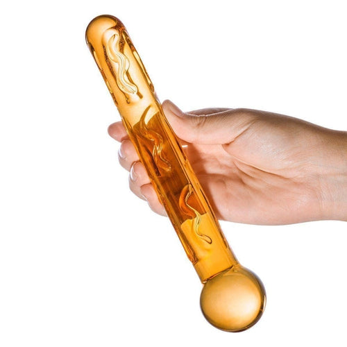 Glas Orange Tickler Glass Dildo Gold 7.5"