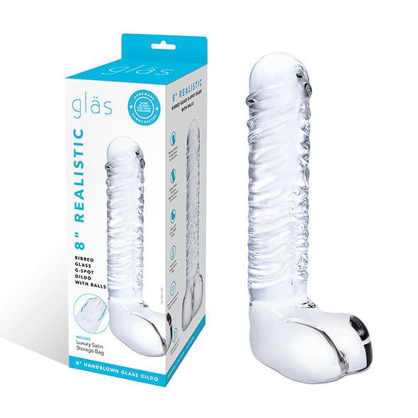 Glas - Realistic Ribbed Glass G-Spot Dildo with Balls