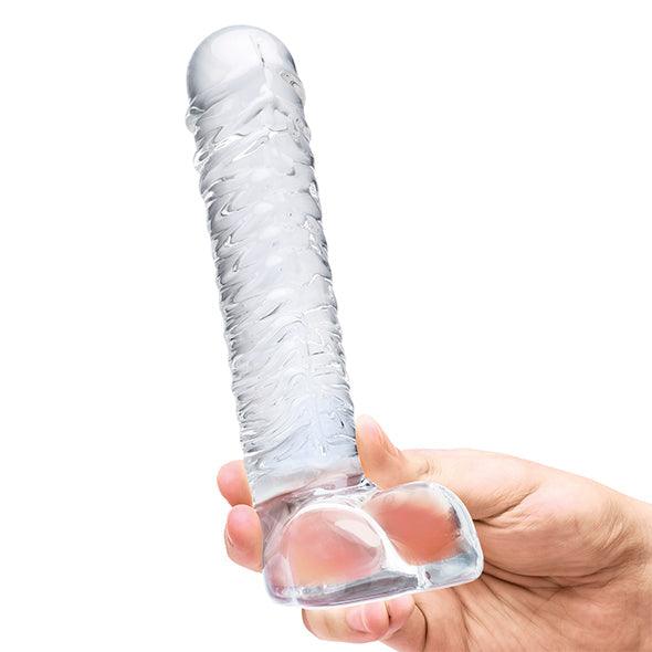 Glas - Realistic Ribbed Glass G-Spot Dildo with Balls