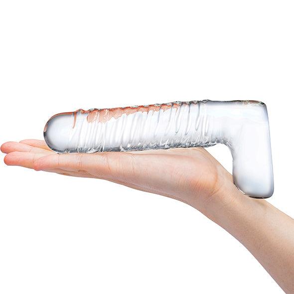 Glas - Realistic Ribbed Glass G-Spot Dildo with Balls