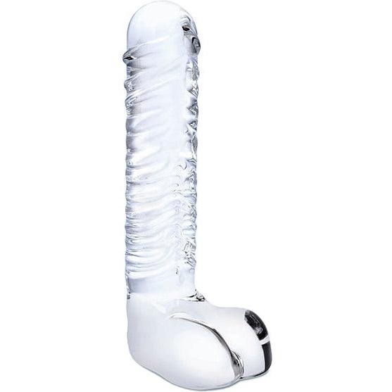 Glas - Realistic Ribbed Glass G-Spot Dildo with Balls