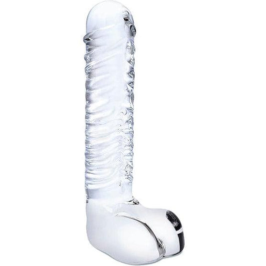 Glas - Realistic Ribbed Glass G-Spot Dildo with Balls