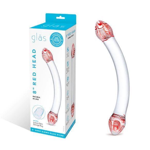 Glas Red Head Double Dildo Clear 8"