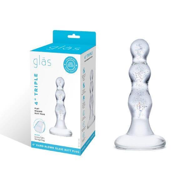 Glas Triple Play Beaded Butt Plug Clear 4"