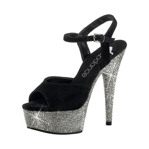 Lapdance Shoes Rhinestone Black Suede Strap Platform Sandals With Quick Release Strap UK 7