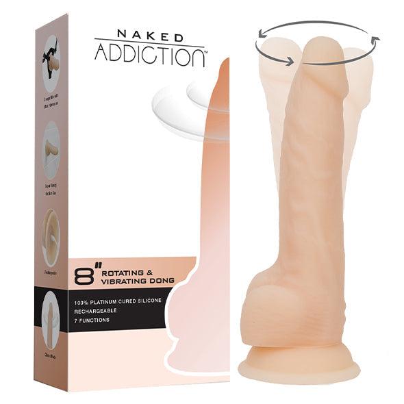 Naked Addiction - Rotating & Vibrating Dong 8 Inch Vanilla