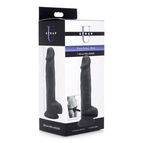 Power Pecker 7 Silicone Dildo with Balls - Black