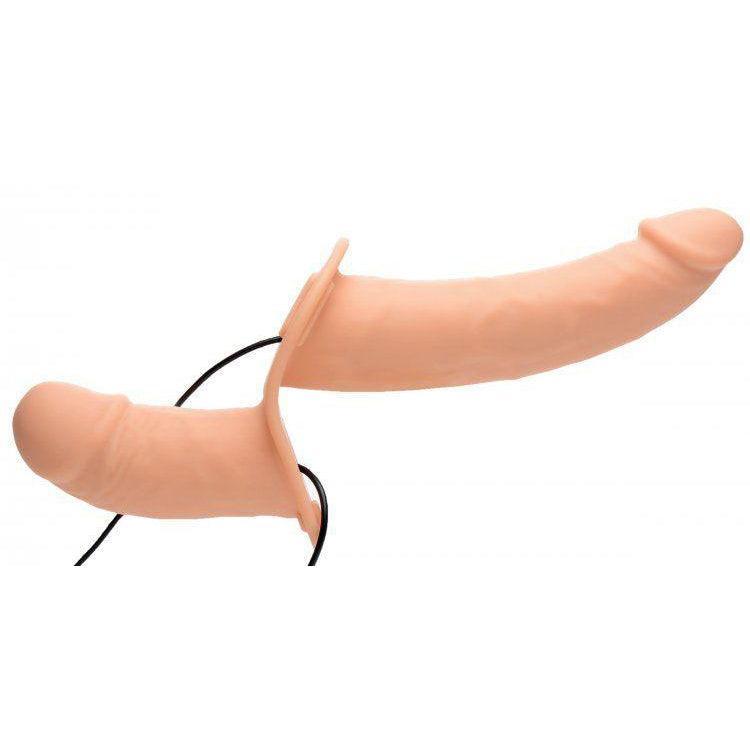 Power Pegger Silicone Vibrating Double Dildo with Harness - Flesh