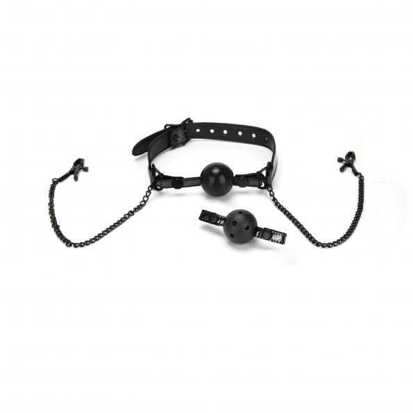 Whip Smart DIAMOND BALL GAG W NIPPLE CLIPS Black